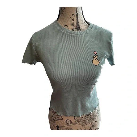 Chic Sage Green Crop Top with Heart Detail - Picture 1 of 5
